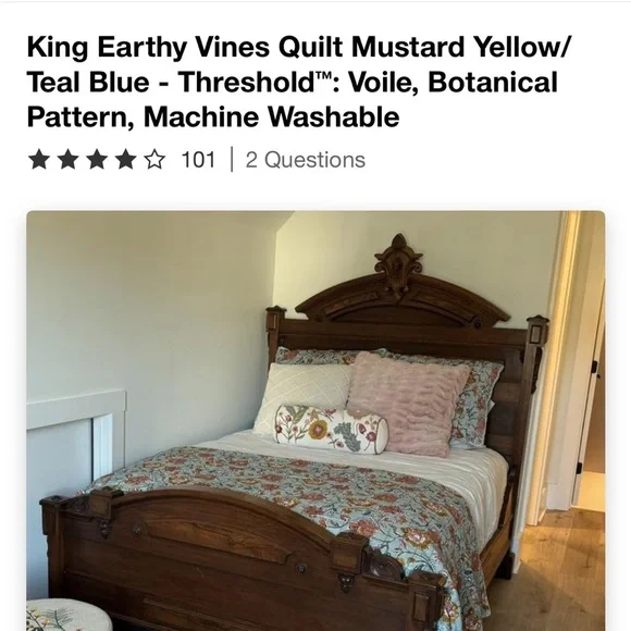 King Earthy Vines Quilt Mustard Yellow/ Teal Blue - Threshold - Picture 4 of 4